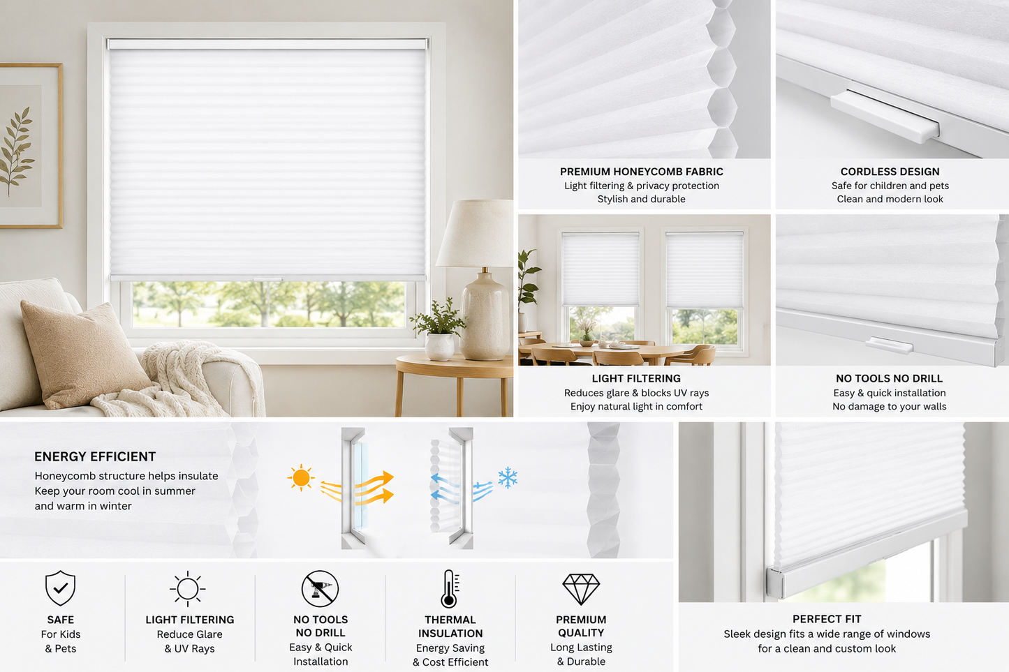 Drill-Free Multifunctional Adjustable Blinds